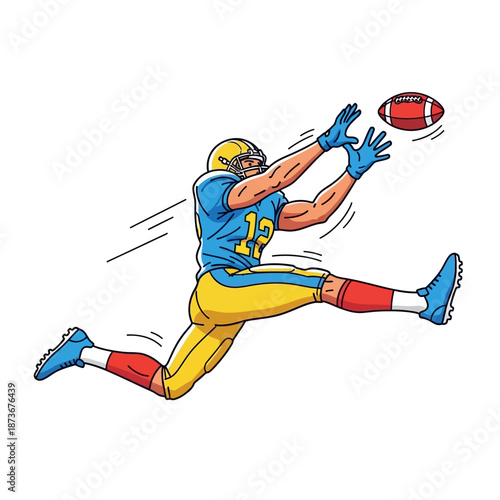 American Football Player Catching Ball in Mid-Air, Dynamic Action Shot