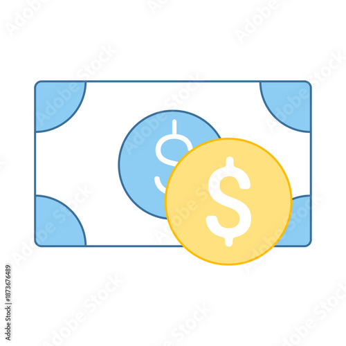 Financial icon showing a paper bill and a gold coin, symbolizing physical currency and wealth