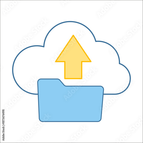 Cloud file upload line icon showing a folder with upward arrow inside a cloud, representing file transfer, online storage, and document management