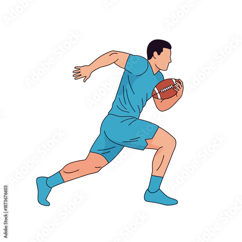 American Football Player Running with Ball, Athletic Man in Motion, Sports Illustration