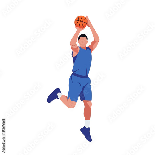 Basketball player shooting a ball in mid-air, dynamic sports illustration