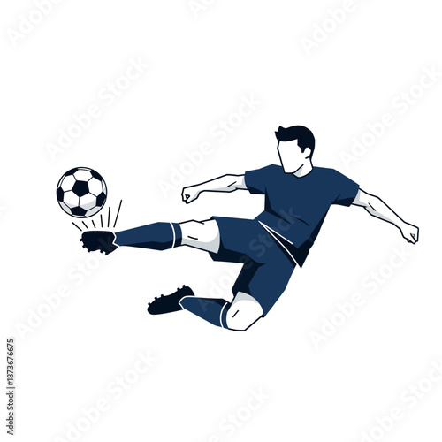 Soccer Player Kicking Ball in Mid-Air, Dynamic Action