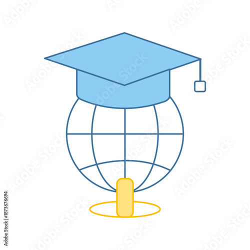 A graduation cap on top of a globe representing worldwide learning
