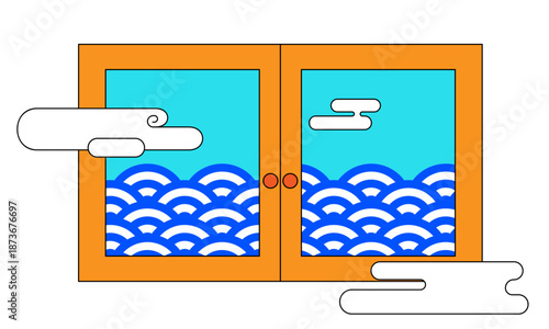 青海波模様が見える和風の窓を描いた、シンプルで使いやすい背景イラスト