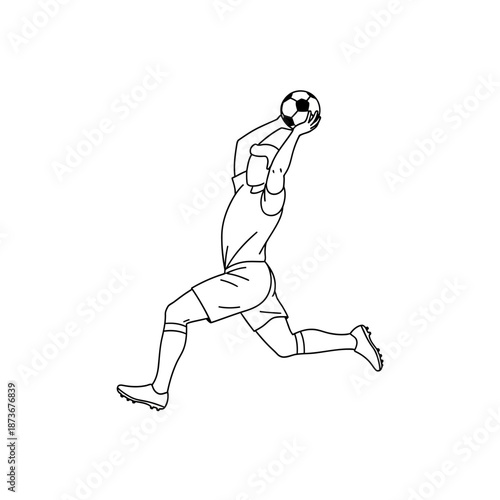 Soccer Goalkeeper Catching Ball, Dynamic Action Line Art