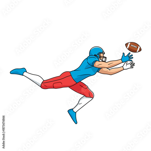 American Football Player Catching Ball in Mid-Air, Dynamic Action Shot