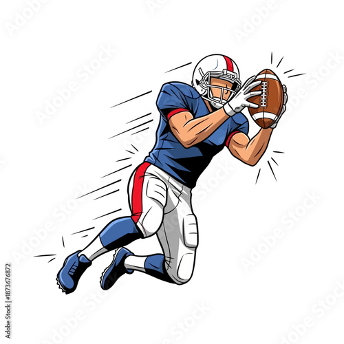 American Football Player Catching Ball in Mid-Air, Dynamic Action Shot