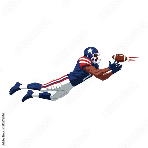 American Football Player Diving to Catch Ball - Action Shot Illustration