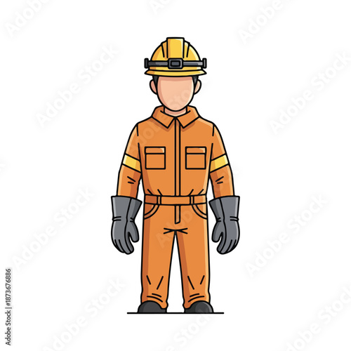 Professional Miner or Construction Worker in Orange Uniform Illustration