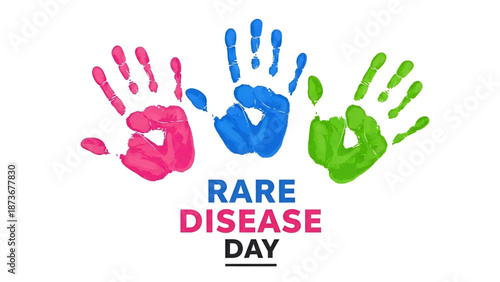 Rare disease awareness day colorful handprint illustration symbol for global health education medical support campaign community care and public awareness message