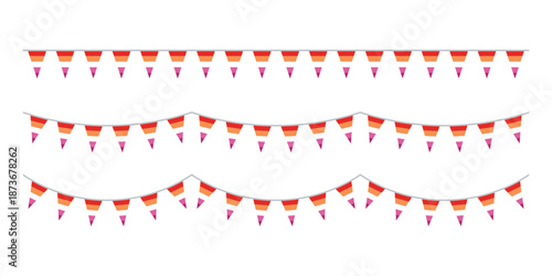 Orange, white, and pink colored party bunting, as the colors of the lesbian flag. LGBTQI concept. Flat design illustration.