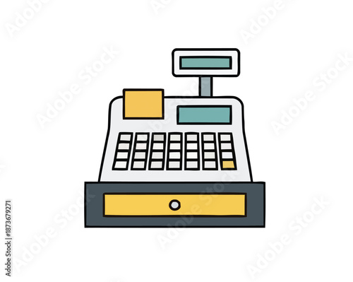 Classic cash register icon representing retail commerce, payment processing, and checkout counters. Ideal for illustrating business, finance, and shopping concepts with a vintage touch