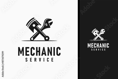 Piston and wrench for mechanic logo symbol icon design