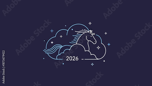 Elegant Horse Emerging From Celestial Clouds With Year 2026 Marking The Future And New Beginnings