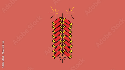 Digital Art of Red Firecracker Chain Decoration for Lunar New Year Celebration and Festive Occasions Background Element