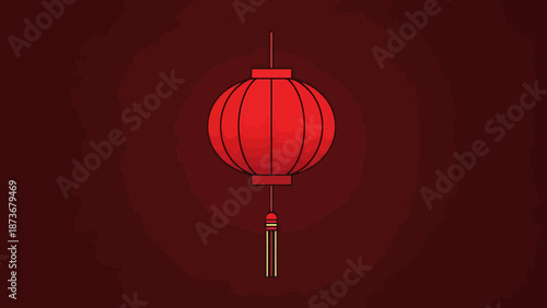 Traditional Red Paper Lantern Illuminated Against Dark Gradient Background