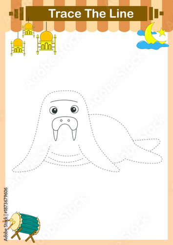 Handwriting Practice. Tracing lines and coloring animals for children. Vector Illustration