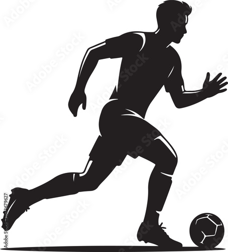 Soccer Player Running With Ball Silhouette ,Soccer Player Action Silhouettes Vector
