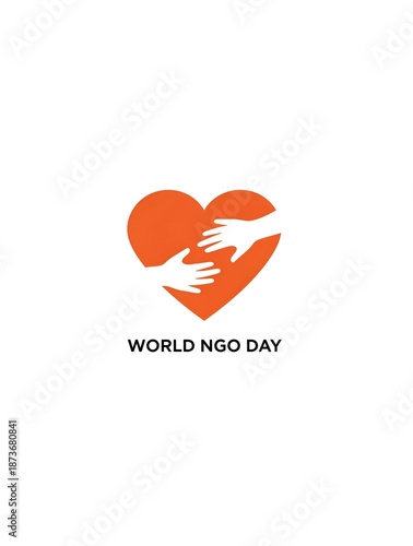 World NGO day charity concept illustration with helping hands inside heart symbol showing nonprofit support compassion care and humanitarian service