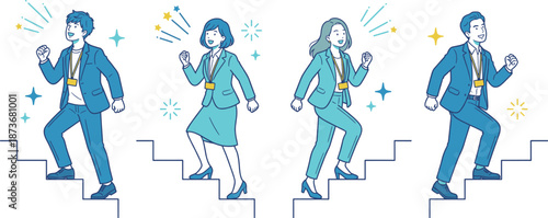 Business people climbing steps representing growth, career development and success