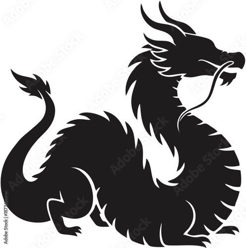 Black dragon silhouette profile.