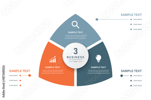 3 Step Strategic Business Analysis and Market Research Infographic with Triangular Layout and Data Visualization Elements