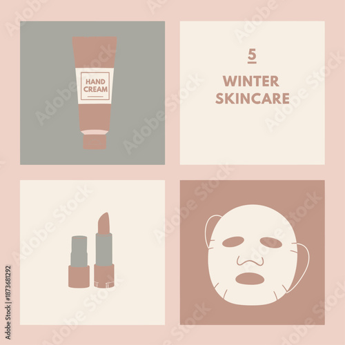 Winter skincare routine with hand cream and face mask.