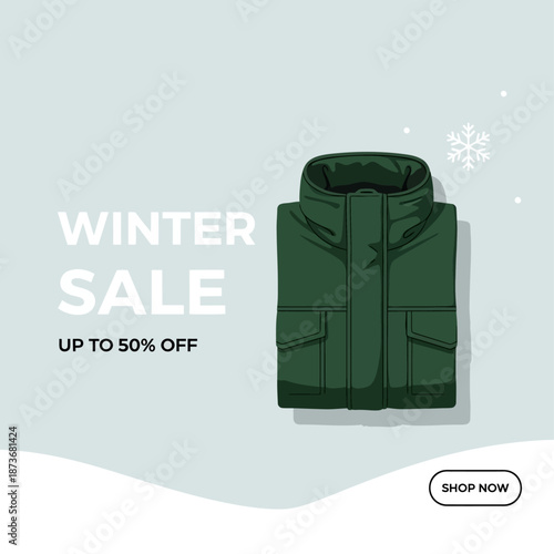 Winter Sale Advertisement Featuring Green Jacket.