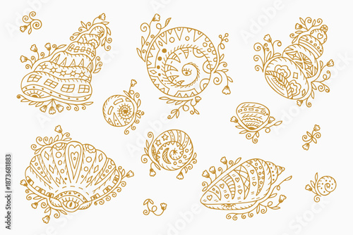 Vector Set of doodle ornamental Seashells 