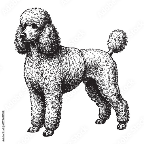 Groomed Poodle engraving illustration