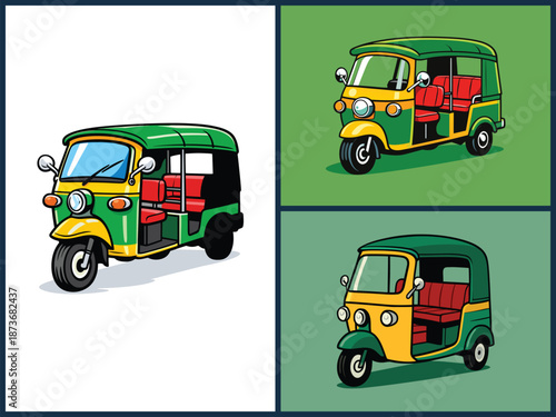 Tuk Tuk Auto Rickshaw – Colorful Vector Set