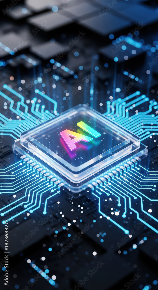 Obraz premium Artificial Intelligence Microchip Futuristic Technology Electronic Circuit Board Integrated System High Tech Innovation Computer Processor
