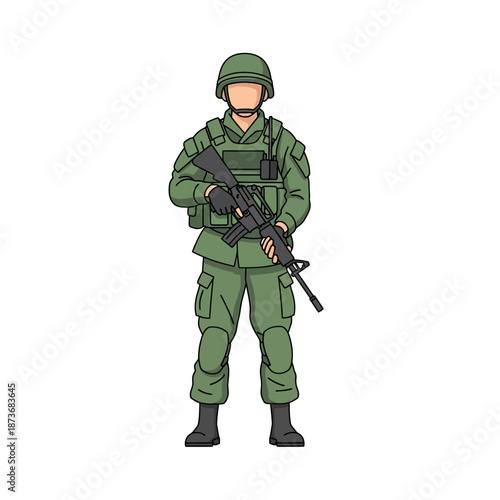 Soldier in Uniform with Rifle, Military Character Illustration