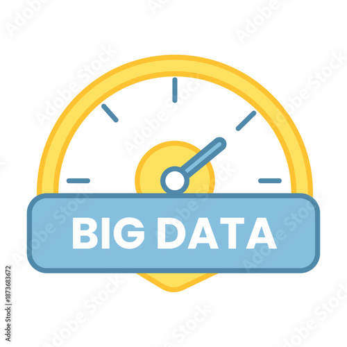 Speedometer gauge with big data text representing high speed processing