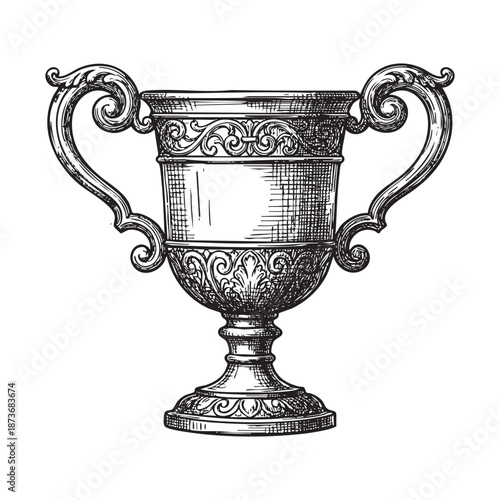 Vintage Engraving Illustration of an Ornate Two-Handled Trophy Cup