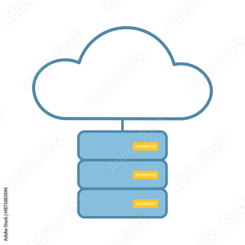Cloud symbol above a server rack for remote hosting services