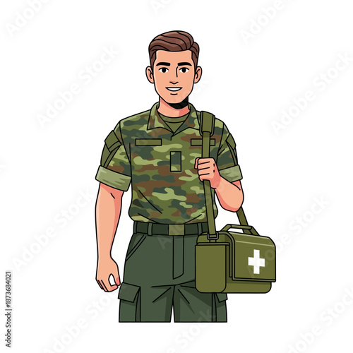 Military Medic with First Aid Bag, Soldier Medical Care, Army Health Support