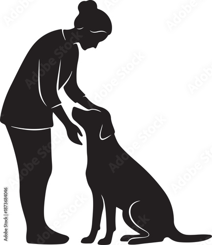 Woman and dog in a loving tender moment together
