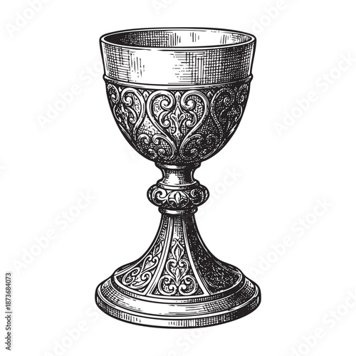 Decorated Chalice or Goblet engraving vector illustration