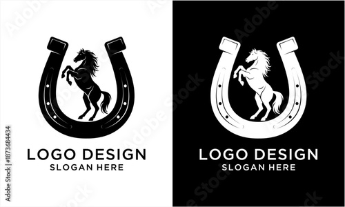 Majestic Horse and Horseshoe Logo Design for Equestrian Brands.