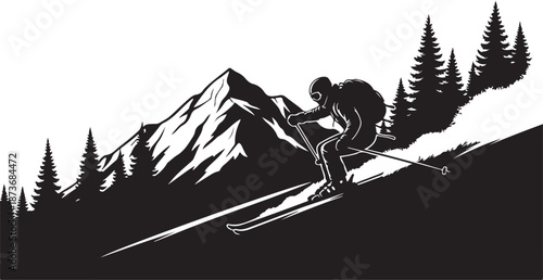 skiing in the mountains silhouette