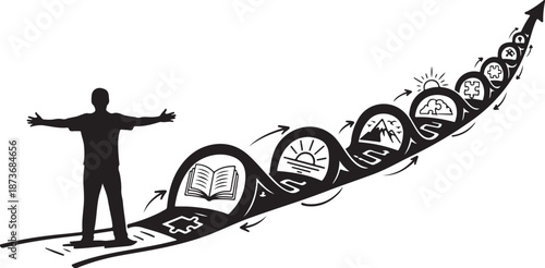 Man standing on a path of life's journey stages