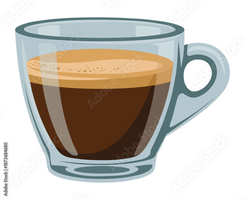 A glass cup filled with dark coffee showcasing a rich beverage