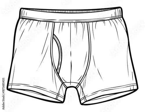 Mens boxer briefs in a classic outline sketch style, perfect for clothing templates, product catalogs, or graphic design projects needing basic undergarment representation.