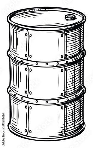 Robust steel drum container featuring a secure cap and ribbed structure for industrial liquid storage applications in energy, transport, and hazardous material contexts