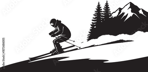 skiing in the mountains silhouette