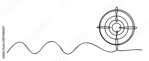 A single continuous black line drawing illustrating the journey towards a target or goal, perfect for concepts related to business strategy, achievement, and motivation