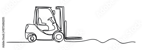 Continuous one line drawing of a modern forklift conveying themes of transportation, warehouse operations, and supply chain logistics for corporate presentations and industrial website