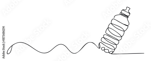 Sleek one continuous line drawing depicting a modern hydration bottle with a fluid wavy trail symbolizing movement and sustainability for fitness and ecoconscious promotions