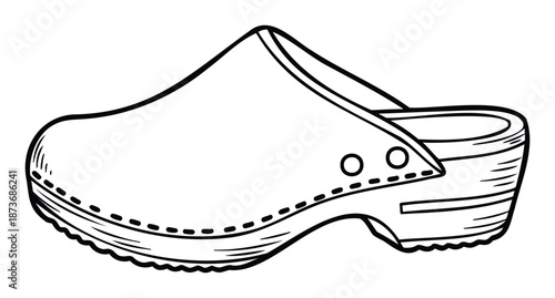 Traditional wooden clog shoe illustration offering a vintage and comfortable footwear concept for various design projects and educational materials
